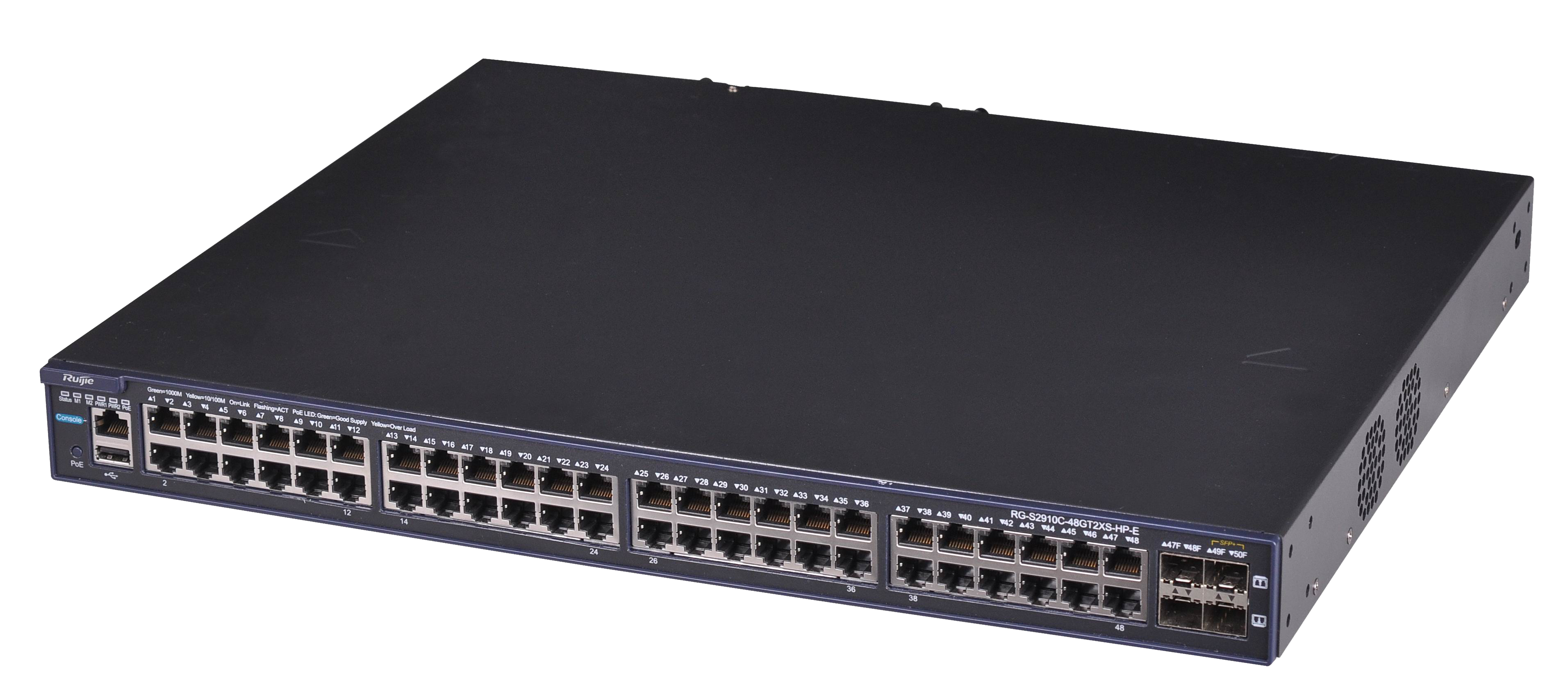 48口POE三层网管接入交换机，万兆上行，RG-S2910C-48GT2XS-HP-E